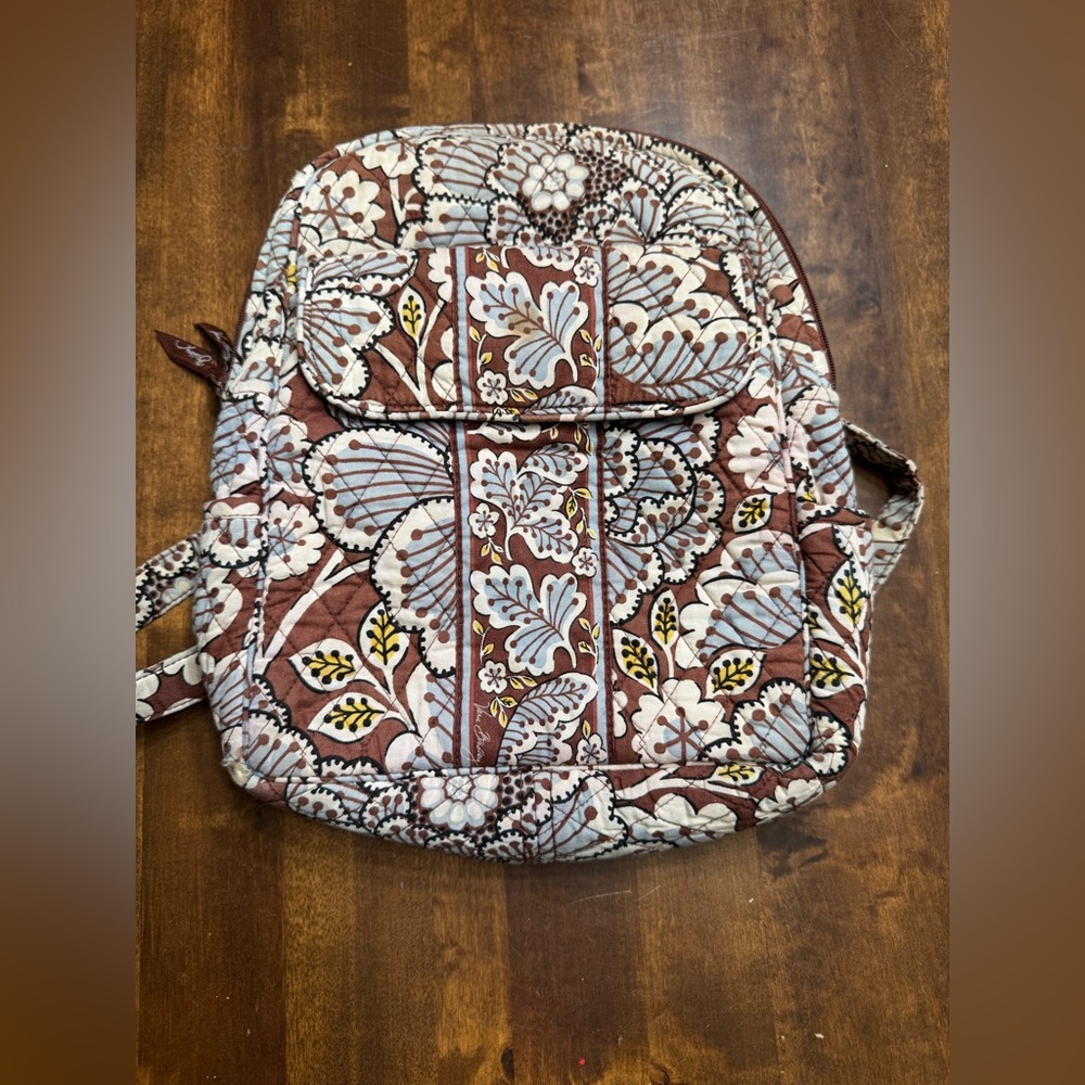 Elegant Floral Backpack in Brown and Cream